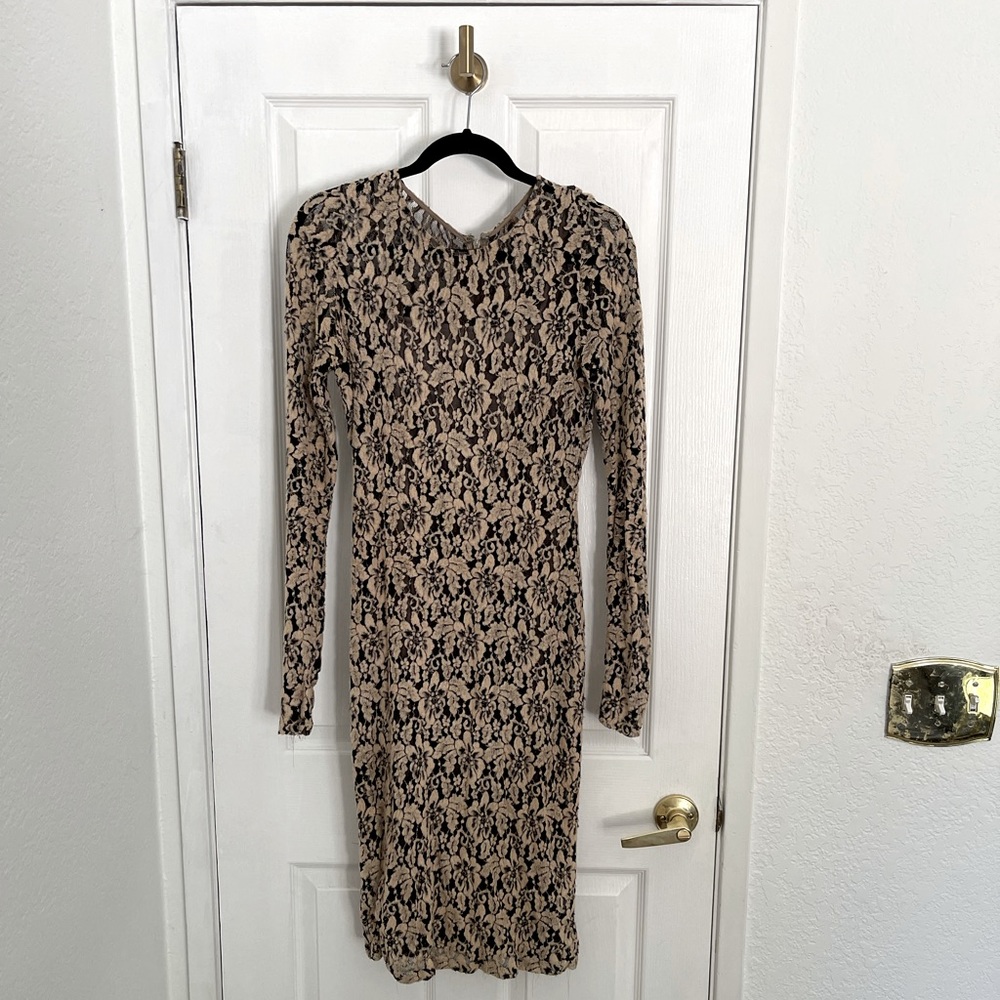 BADGLEY MISCHKA Burnt Velvet Long Sleeve Bodycon Midi Dress - Fully Lined